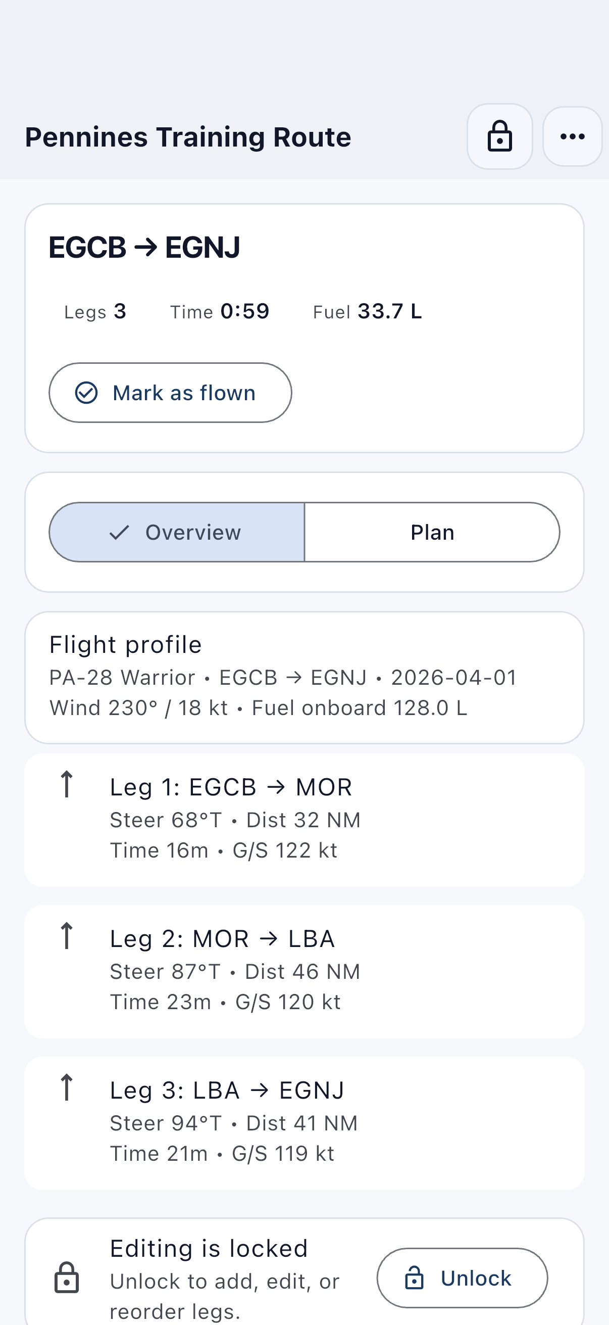 VFR Wise Nav Log screenshot